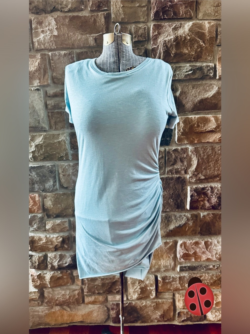 Light Blue Ruched Side Short Sleeve Women's Mini dress